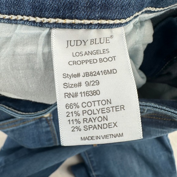 Judy Blue Cropped Boot Jeans Women's Size 9 29 Blue Wash Frayed Hem Stretch - Picture 6 of 8